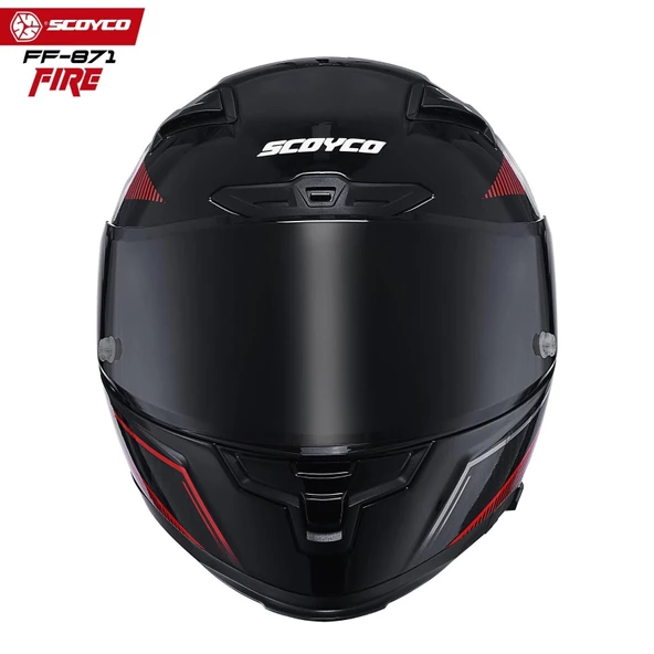 SCOYCO FF-871 FIRE SİYAH-KIRMIZI-CARBON GÜNEŞ VİZÖRLÜ KAPALI KASK (SİYAH CAMLI) - Resim 4