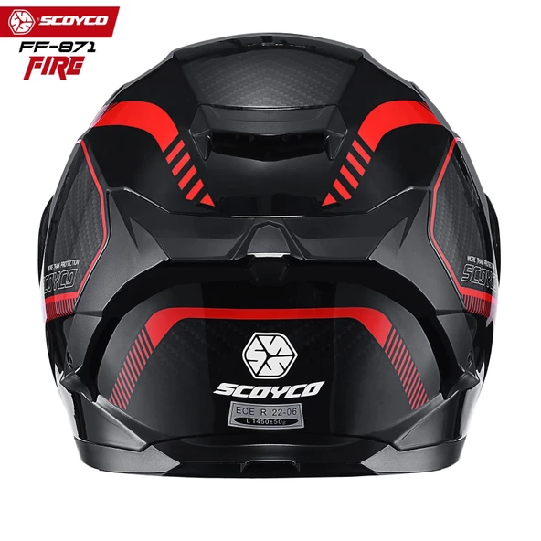 SCOYCO FF-871 FIRE SİYAH-KIRMIZI-CARBON GÜNEŞ VİZÖRLÜ KAPALI KASK (SİYAH CAMLI) - Resim 5