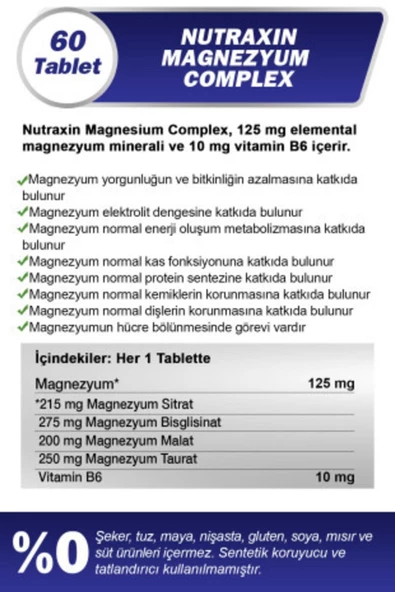 Nutraxin Magnesium Complex Vitamin B6 60 Tablet - Resim 3