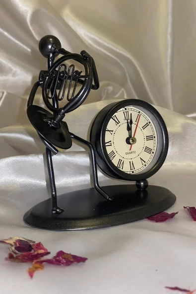 Müzisyen Metal Saat El Yapımı Büro Masa Saat Biblo Trambolin Borozan - Resim 5