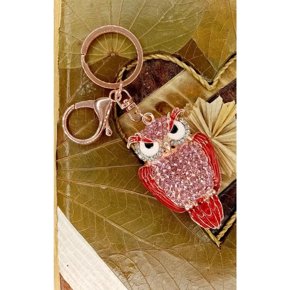 Kristal Taşlı Pembe Baykuş Anahtarlık No.3 - Resim 3