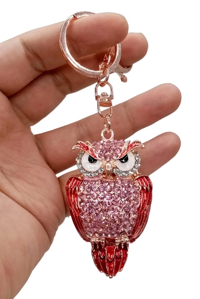 Kristal Taşlı Pembe Baykuş Anahtarlık No.3 - Resim 6