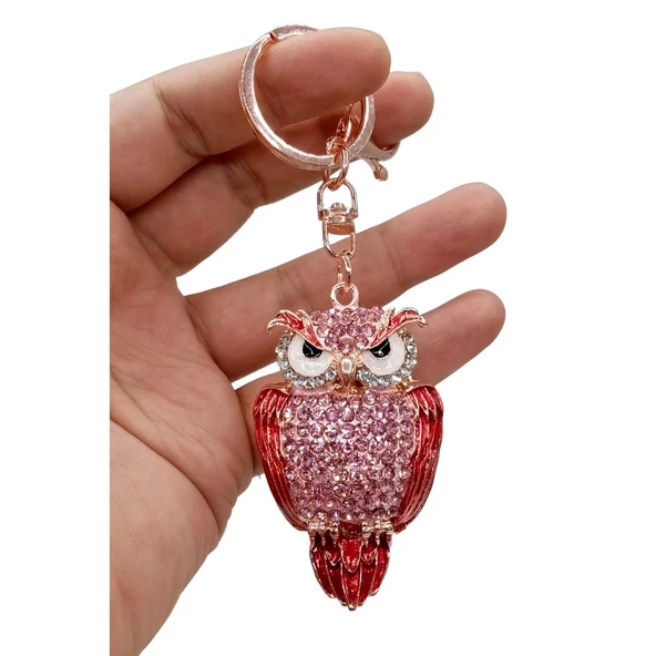 Kristal Taşlı Pembe Baykuş Anahtarlık No.3 - Resim 2