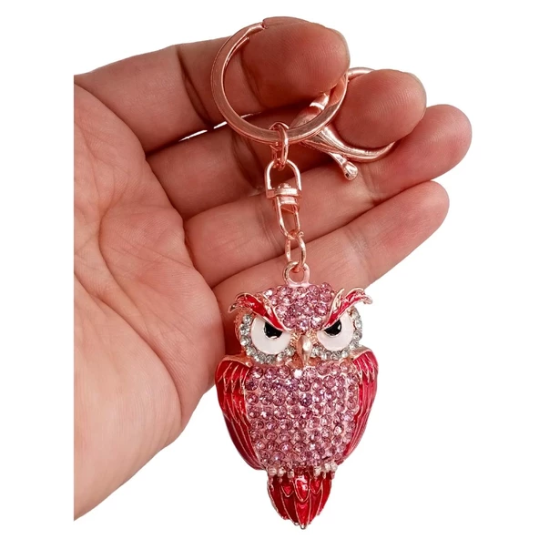 Kristal Taşlı Pembe Baykuş Anahtarlık No.3 - Resim 4