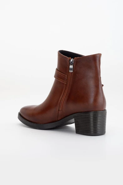 Kadın Topuklu Bot Günlük Taba Cilt Kroko Baskılı Kalın Topuklu - Resim 5