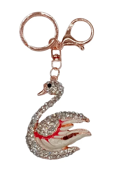 Kristal Taşlı Beyaz Kırmızı Kuğu Anahtarlık No.1 - Resim 4