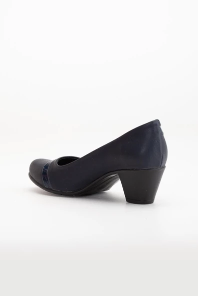 Rugan ve Cilt Hazır Taban Lacivert Kadın Günlük Klasik Topuklu Ayakkabı - Resim 5