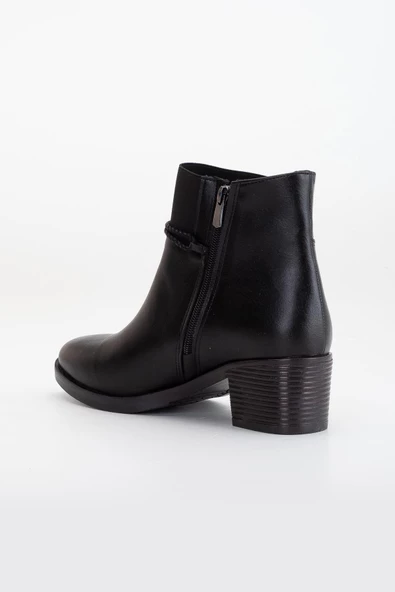 Kadın Topuklu Bot Günlük Siyah Boğaz Elastik Kalın Topuklu - Resim 5