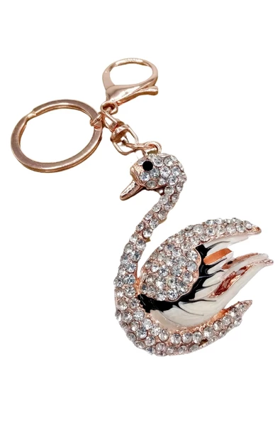 Kristal Taşlı Beyaz Siyah Kuğu Anahtarlık No.2 - Resim 6