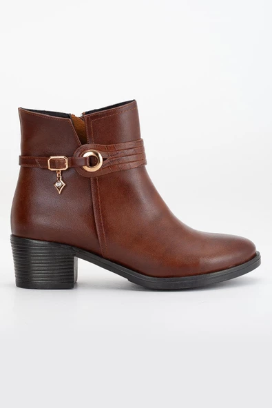 Kadın Topuklu Bot Günlük Taba Biyeli Kalın Topuklu - Resim 3