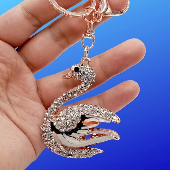 Kristal Taşlı Beyaz Siyah Kuğu Anahtarlık No.2 - Resim 3