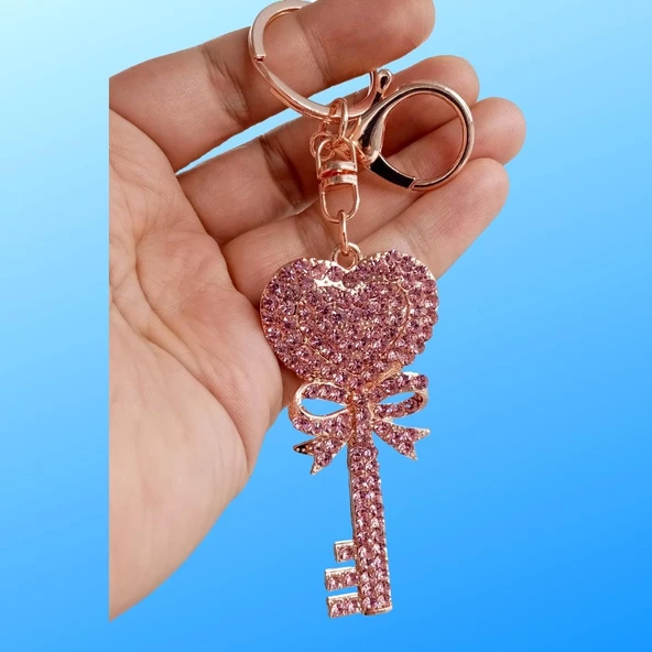 Kristal Taşlı Pembe Anahtar Anahtarlık No.1 - Resim 4