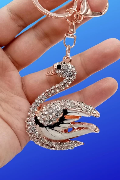 Kristal Taşlı Beyaz Siyah Kuğu Anahtarlık No.2 - Resim 8