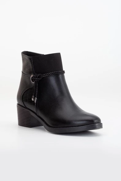 Kadın Topuklu Bot Günlük Siyah Boğaz Elastik Kalın Topuklu - Resim 4