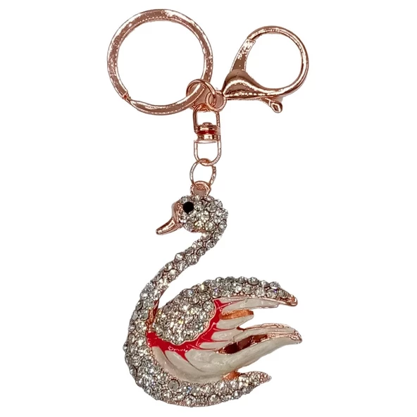 Kristal Taşlı Beyaz Kırmızı Kuğu Anahtarlık No.1 ürün görseli