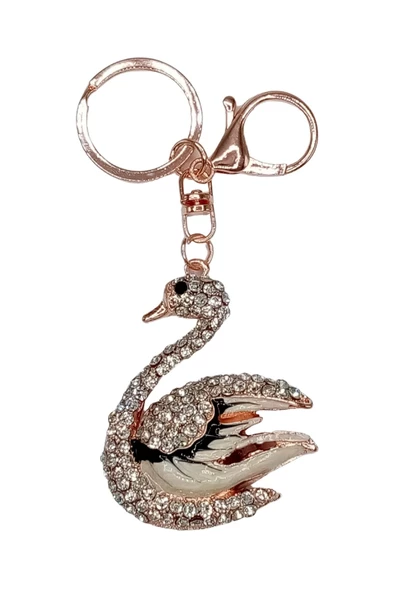 Kristal Taşlı Beyaz Siyah Kuğu Anahtarlık No.2 - Resim 9