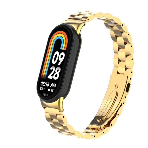 KNY Xiaomi Mi Band 9 İçin Bakla Desenli Kopçalı Metal Kayış-Kordon KRD-04 Gold