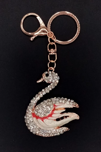 Kristal Taşlı Beyaz Kırmızı Kuğu Anahtarlık No.1 - Resim 6