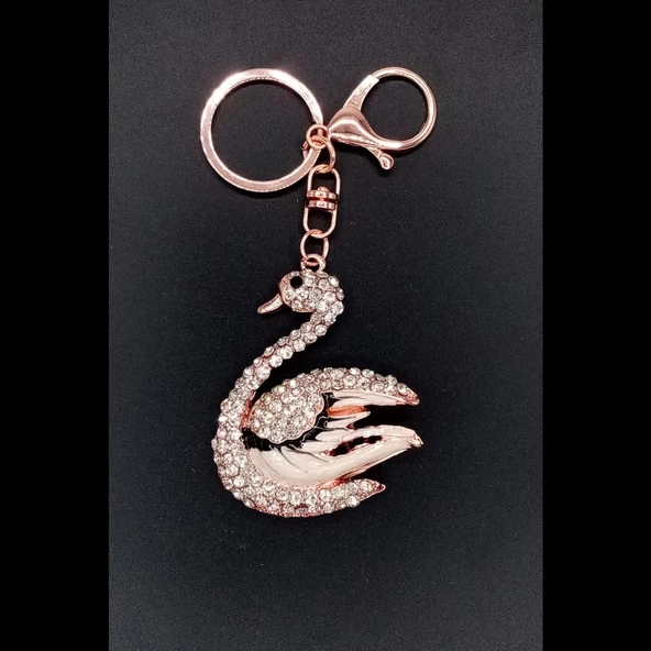 Kristal Taşlı Beyaz Siyah Kuğu Anahtarlık No.2 - Resim 5