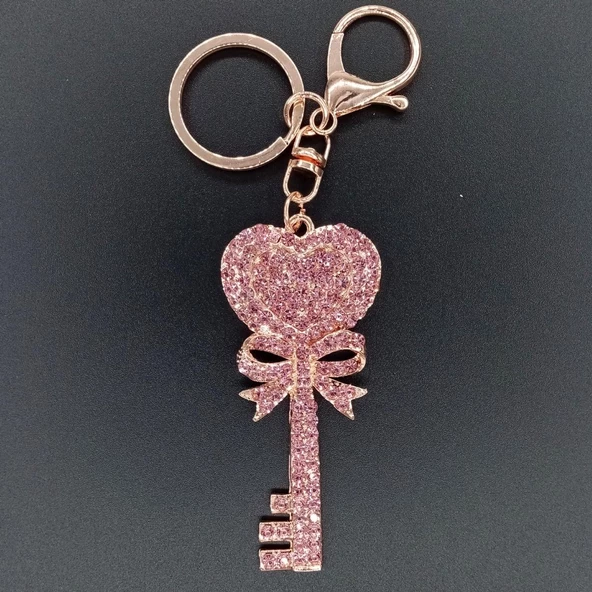 Kristal Taşlı Pembe Anahtar Anahtarlık No.1 - Resim 3