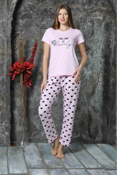 Charme Kadın Milan Bisiklet Yaka Kısa Kol Pijama Takımı K300/514- 1 Adet  M Pembe - 3