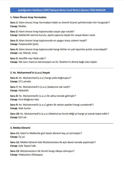 AÖF İlahiyat 1. Sınıf 1. Dönem TÜM Dersler Kitabı - 4