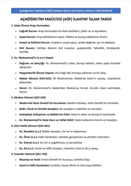 AÖF İlahiyat 1. Sınıf 1. Dönem TÜM Dersler Kitabı - 5
