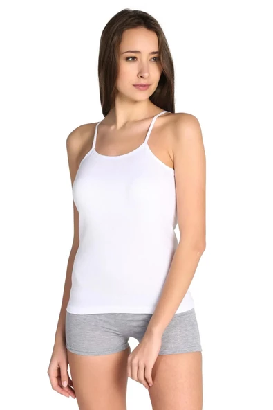 Tutku Kadın Ribana İp Askılı Beyaz Atlet 0135 - 6 Adet  Beyaz 2XL