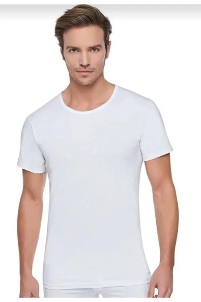 Tutku Erkek Bisiklet Yaka Yarım Kol Fanila Atlet 0103 - 6 Adet  Beyaz XL
