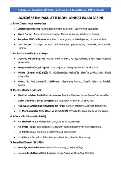 AÖF İlahiyat 1. Sınıf 1. Dönem TÜM Dersler Kitabı - 2