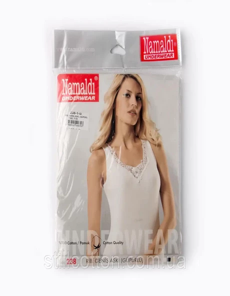 Namaldı Kadın Ribana Kalın Askılı Güpürlü Atlet 238 - 6 Adet   Beyaz XL - Resim 2