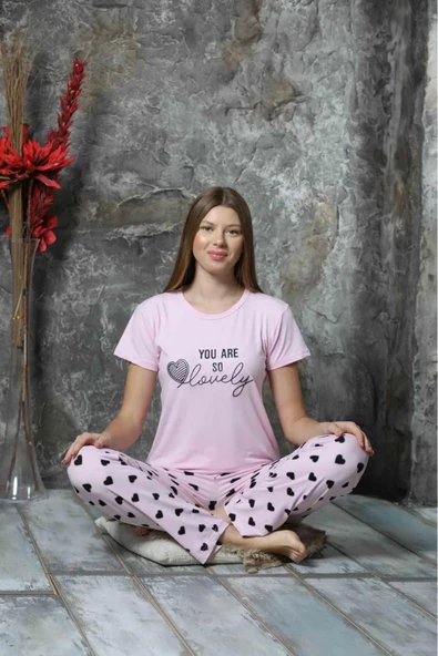 Charme Kadın Milan Bisiklet Yaka Kısa Kol Pijama Takımı K300/514- 1 Adet  Pembe S - Resim 2