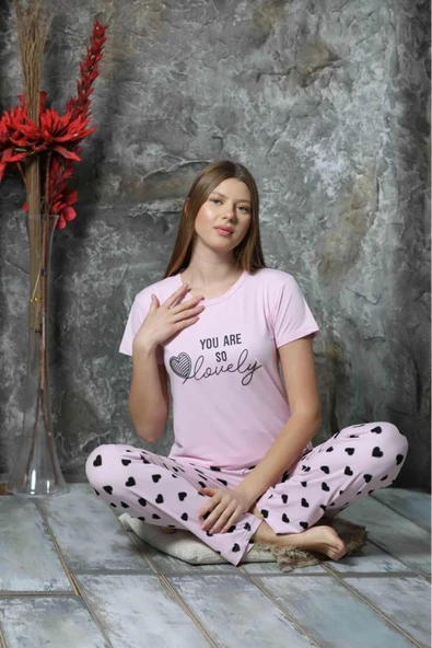 Charme Kadın Milan Bisiklet Yaka Kısa Kol Pijama Takımı K300/514- 1 Adet  Pembe S ürün görseli 1