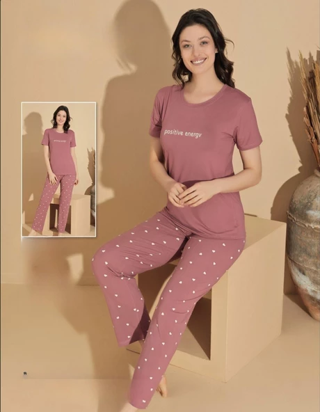 Boyraz Kadın Milan Bisiklet Yaka İnce Kısa Kol Pijama Takımı 11009 - 1 Adet  2XL Pembe - Resim 2