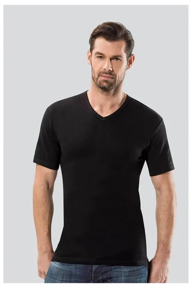 Anıt Erkek Ribana V Yaka Kısa Kol Fanila Atlet 1109 - 6 Adet   Siyah 2XL