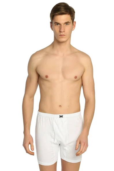 Tutku Erkek Penye Düğmeli Düz Renkli Boxer  0117 - 3 Adet  Beyaz XL