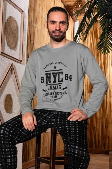 Sude Erkek Süprem Bisiklet Yaka İnce Uzun Kol Pijama Takımı A803/123 - 1 Adet  XL Yeşil