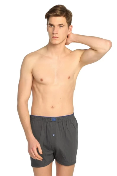 Tutku Erkek Penye Düğmeli Düz Renkli Boxer 0117 - 9 Adet  Füme 3XL