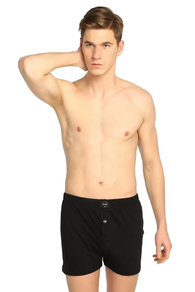 Tutku Erkek Penye Düğmeli Düz Renkli Boxer 0117 - 9 Adet  Siyah 3XL