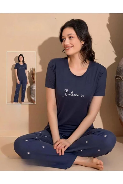 Boyraz Kadın Milan Bisiklet Yaka İnce Kısa Kol Pijama Takımı 11005 - 1 Adet   2XL Füme ürün görseli 1