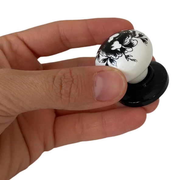 Siyah Gül Desenli Beyaz Polimer Düğme Kulp Siyah Tablalı Mobilya Mutfak Dolabı Çekmece Kulbu Kulpları - 2