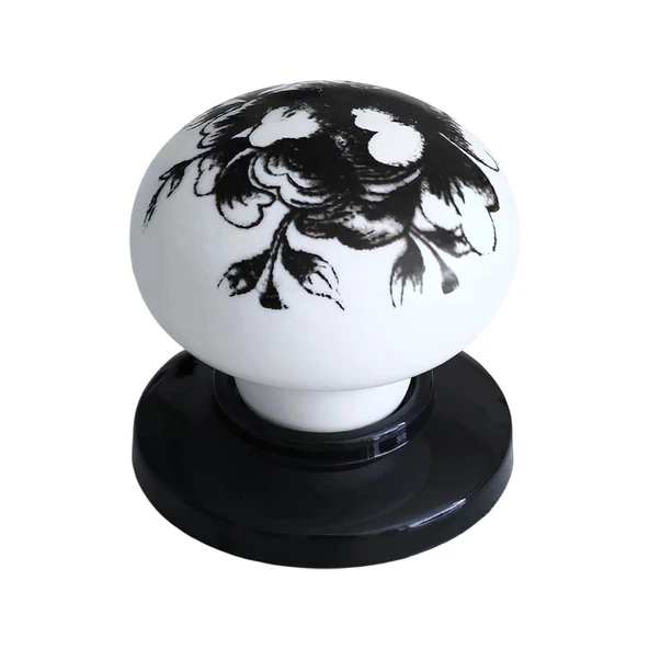 Siyah Gül Desenli Beyaz Polimer Düğme Kulp Siyah Tablalı Mobilya Mutfak Dolabı Çekmece Kulbu Kulpları - 6