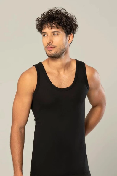 Erdem Erkek Ribana Klasik Askılı Atlet 1110 - 3 Adet  Siyah L - Resim 2