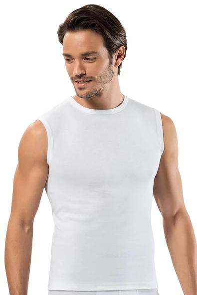 Erdem Erkek Ribana Kolsuz Kapalı Yaka Fanila Atlet 1195 - 3 Adet  Beyaz XL - 1