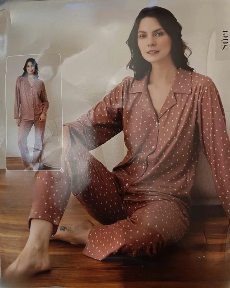 Boyraz Kadın Süet Boydan Düğmeli Pijama Takımı 02020 - 1 Adet  2XL Gül Kurusu - 2