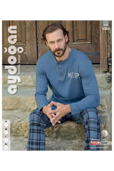 Aydoğan Erkek Süprem Uzun Kollu Pamuklu Pijama Takımı 3503 - 1 Adet  M Mavi - 2
