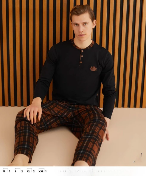 Pijamoni Erkek Süprem Uzun Kol İnce Pijama Takımı 6300 / 3 - 1 Adet  Siyah 2XL - 3