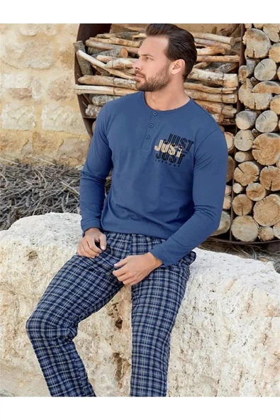 Aydoğan Erkek Süprem Uzun Kollu Pamuklu Pijama Takımı 3367 - 1 Adet  Mavi S - 2