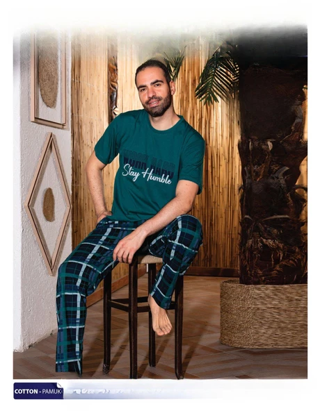 Sude Erkek Süprem İnce Kısa Kol Pijama Takımı A 803/129 - 1 Adet  Yeşil 2XL