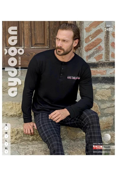 Aydoğan Erkek Süprem Uzun Kollu Pamuklu Pijama Takımı 3497 - 1 Adet  Siyah S - 2